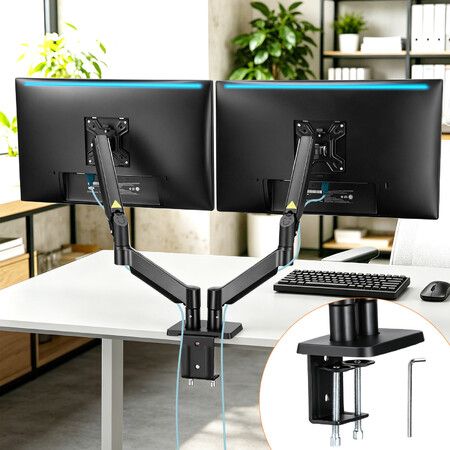 Dual Monitor Stand Riser 17-32” Computer Screens Arm Fully Adjustable LCD TV Gaming Desk Mount 75x75/100x100mm VESA Display Holder Bracket 9KG Each