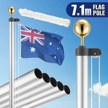 7.1m Telescoping Flag Pole Aluminium Flagpole Kit Outdoor Garden Full Set Tangle Free Spinning Outside House Residential Commercial Sports Events
