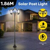 186cm Solar LED Light Post Outdoor Street Pathway Garden Security Pole Lamp Driveway Pathway Patio Yard Energy Powered Pillar Lantern Three Lights
