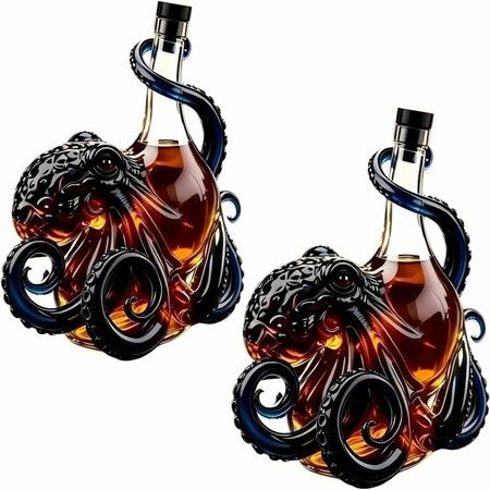 Kraken Rum Octopus Bottle,Handcrafted 3D Octopus Decanter,350ml Borosilicate Glass Liquor Bottle,Vintage Nautical Decor,Home Bar Sculpture,Unique Gift