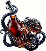 Rum Edition Glass 3D Octopus Bottle 3D Sculpted Octopus Collectors Edition Bottle Deep Sea Nautical Art Glass Decanter Aesthetic Decor Display Holder