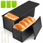2 Pack Pullman Loaf Pan with Lids, 2.2 LB and 1 LB Dough Capacity, Non Stick Carbon Steel Bread Pans for Homemade Sandwich Corrugated Toast Mold, Black