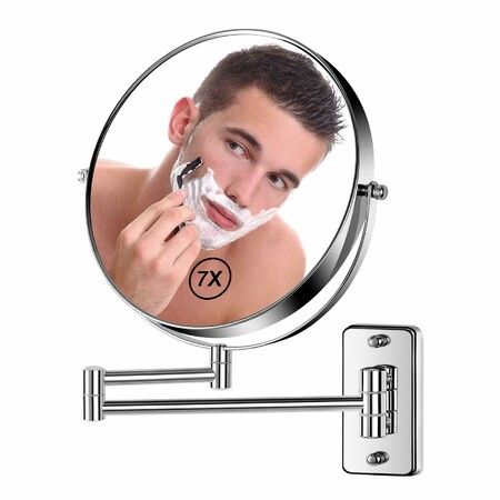 8 Inch Wall Mounted Magnifying Makeup Mirror 1X/7X Wall Mount Mirror Two-Sided Bathroom Shaving Mirror for Men and Women Silver