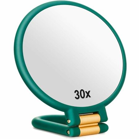 30x Magnifying Mirror, Double Side Handheld Mirror with 1X 30X Magnification and Adjustable Stand, Foldable Travel Mirror for Makeup (Green)