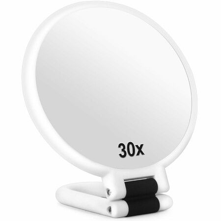 30x Magnifying Mirror, Double Side Handheld Mirror with 1X 30X Magnification and Adjustable Stand, Foldable Travel Mirror for Makeup (White)