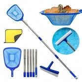 Swimming Pool Cleaning Kit Long Telescopic Aluminum Pole with 10in Agile Algae Brush Fine Mesh Skimmer Net for Above Ground Pools Spas Hot Tubs