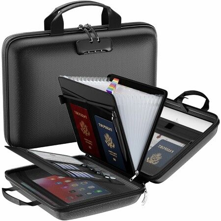 Fireproof File Organizer with Lock, Hard Case Fireproof Document Box with 13 Pockets Accordion File Folder Important Document Organizer for Letter A4 Files