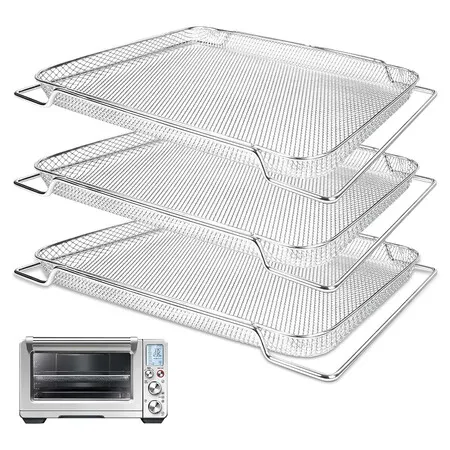 Set of 3 Air Fryer Baskets for Breville Smart Oven Air Fryer Pro, Stainless Steel Mesh Baskets Air Fryer Accessories, 42cm D x 30cm W x 2.8cm H