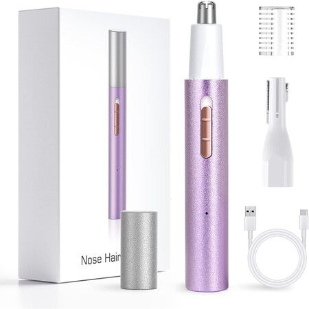 LED Display Eyebrow & Nose Hair Trimmer Clipper,Rechargeable 2 in 1 Painless Ear & Facial Hair Trimmer with Powerful Motor and Dual-Edge Blades