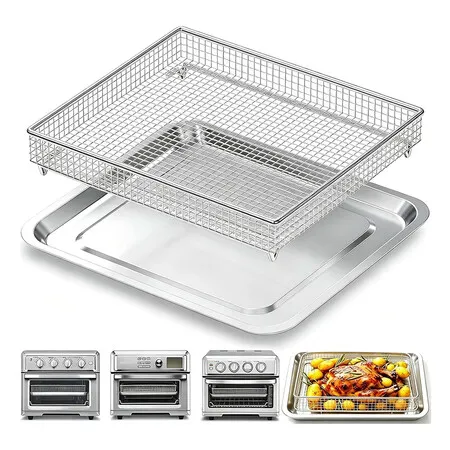 Air Fryer Tray Replacement for Cuisinart TOA-60 TOA-65 TOA-70 Convection Toaster Oven Tray Replacement, 12.4inch x 11inch Steel Pan and Basket