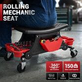 Rolling Mechanic Stool Creeper Seat with Wheels Locking Garage Car Detailing Chair Auto Repair Tool Storage Tray Ergonomic Heavy Duty Workshop Trolley