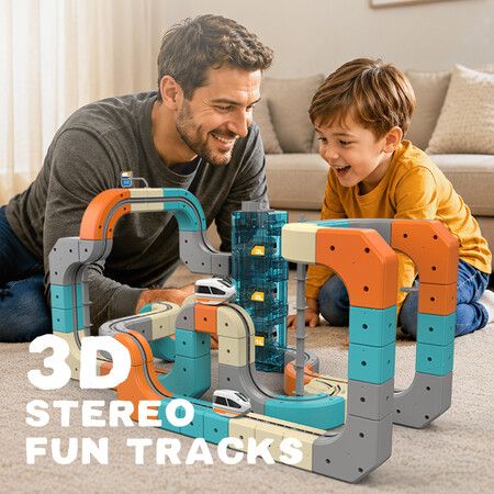 Upgraded Elevator Lift  STEM Motorised Gravity Race Car Track  for Preschool Montessori Building Blocks Educational DIY Kids Birthday Chirstmas Gift  34pcs