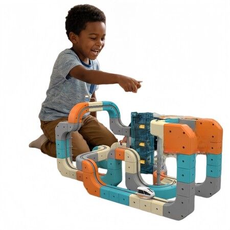 Upgraded Elevator Lift  STEM Motorised Gravity Race Car Track Preschool Montessori Building Blocks Educational DIY Kids Birthday Chirstmas Gift  106pcs