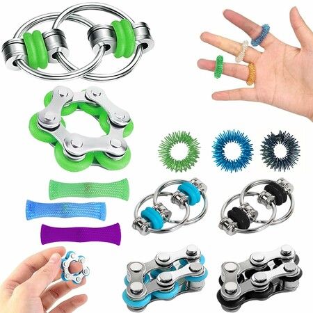 12 Pack Fidget Toy Set, ADHD Focus Sensory Toys, Portable Stress Relief Fidget Chain Toys, Quiet Hand Tuning Toys for School Office Daily Use