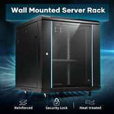 12U Server Rack Cabinet Network Data Case Wall Mount LAN Enclosure Comms 23Inch 600mm Deep Locking Glass Door Side Panels Wheels IT Computer Equipment