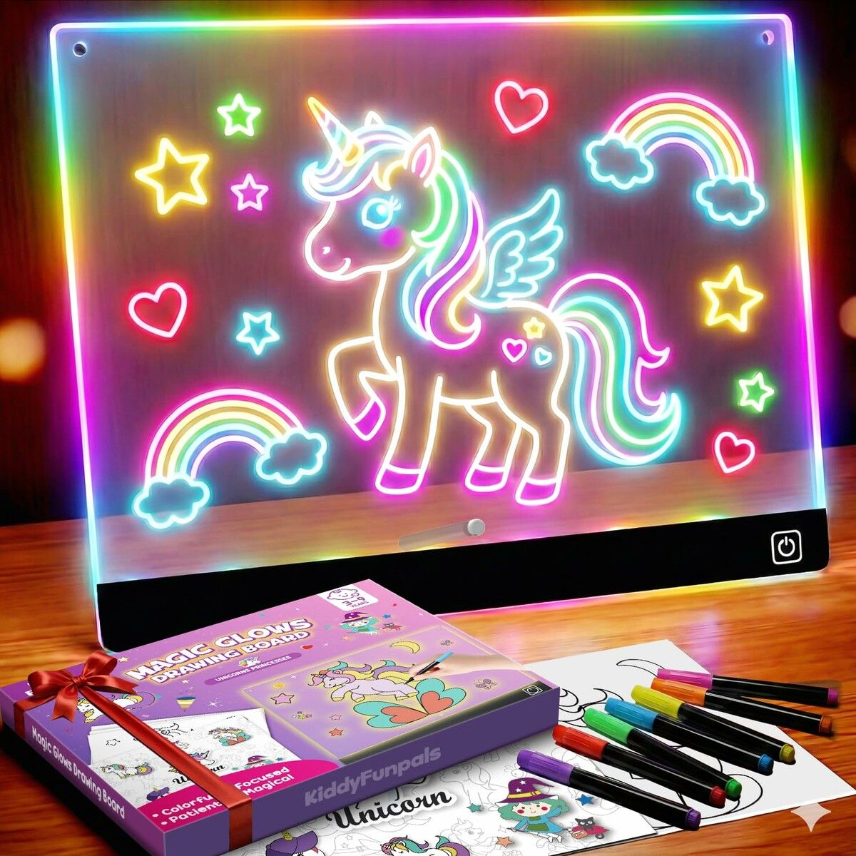 LED Drawing Board for Girls,USB-C 10In 7 Colors DIY Doodle Glow Tablet,7 Pens,10 Tracing Sheets - Unicorn Girls Toys Gift,Birthday Gifts,Age 3+