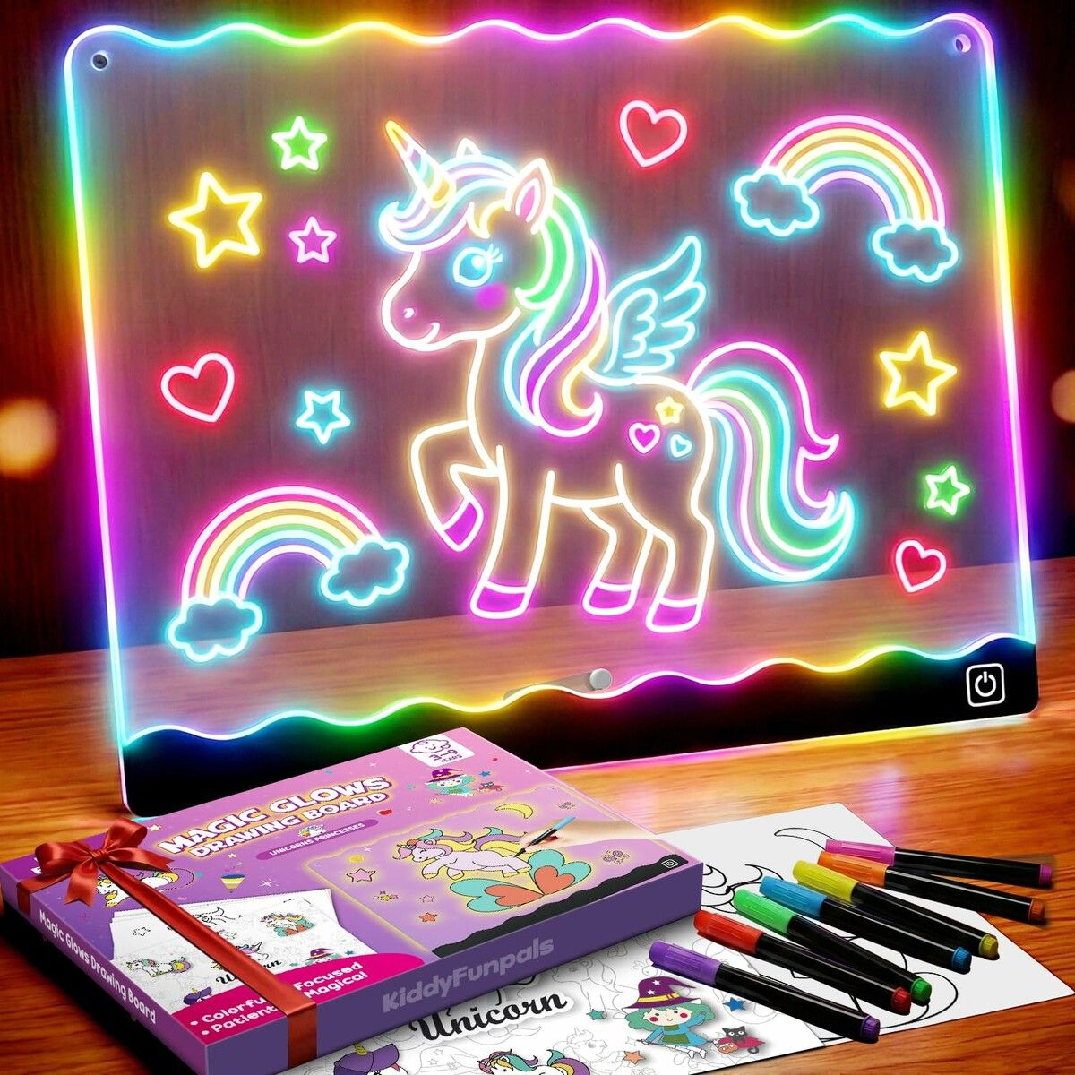 LED Drawing Board for Girls,USB-C 10In 7 Colors DIY Doodle Glow Tablet,7 Pens,10 Tracing Sheets - Unicorn Girls Toys Gift,Birthday Gifts,Age 3+
