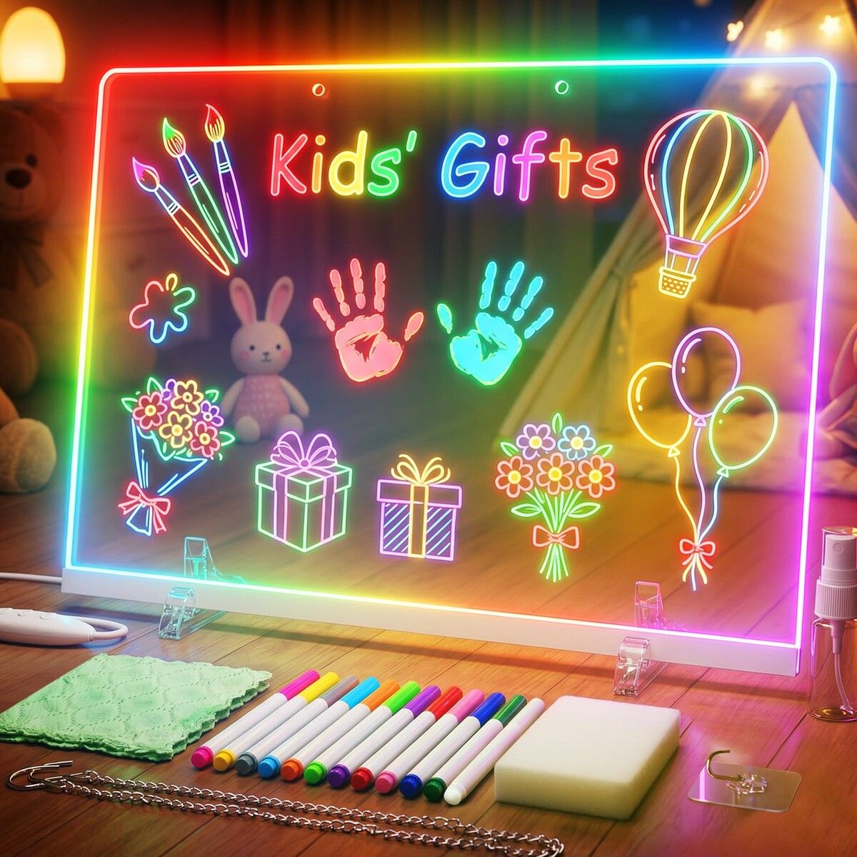 17In Led Drawing Board for Kids Flicker-Free LED Note Board,10 Light Effects & 4 Light Intensities Drawing Tablet,Doodle Glow Pad with Controller Age3+