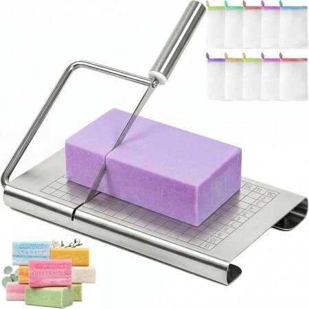 Soap Cutter for Handmade Soap, Stainless Steel Soap Cutters with Scale for Soap Making Loaf Slicer, DIY Craft Soap, Candle Includes 10 Soap Bags
