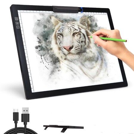 Rechargeable A4 Light Pad Stepless Dimmable 6 Levels Brightness Tracing Light Box, Diamond Painting Light Board with Top Clip for Weeding Vinyl Tracing