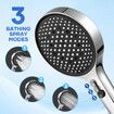 Handheld Shower Head 130mm Round High Pressure Rainfall 4 Modes 1.5m Hose Wall Holder Water Saving 4 Star 7.5LPM WELS Rated Chrome Bathroom Cleaning