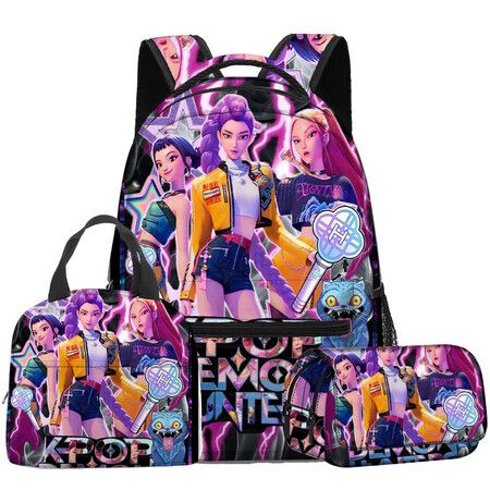 3-Piece K Pop Demon Hunters Kids School Backpack Set,Thermal Lunch Box Bag,Pencil Case,Back To School Bookbag Combo For Boys Girls