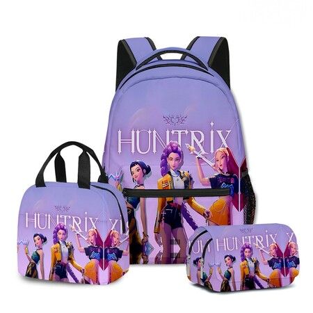 3-Piece K Pop Demon Hunters Kids School Backpack Set,Thermal Lunch Box Bag,Pencil Case,Back To School Bookbag Combo For Boys Girls