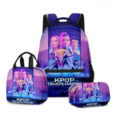 3-Piece K Pop Demon Hunters Kids School Backpack Set,Thermal Lunch Box Bag,Pencil Case,Back To School Bookbag Combo For Boys Girls
