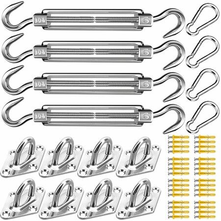 304 Stainless Steel Shade Sail Hardware Kit, M6 Canopy Hardware for Rectangle Triangle Sun Shade Installation Heavy-Duty Sun Shade Installation Kit 80PCS