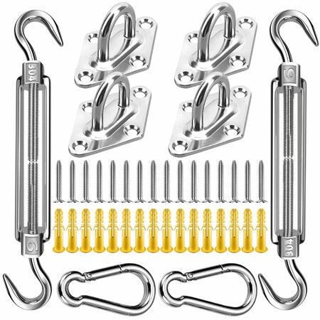 304 Stainless Steel Shade Sail Hardware Kit, M6 Canopy Hardware for Rectangle Triangle Sun Shade Installation Heavy-Duty Sun Shade Installation Kit 40PCS