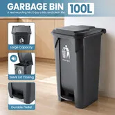 100L Pedal Rubbish Bin Recycling Compost Waste Trash Can with Lid Large Indoor Outdoor Plastic Dustbin Container Kitchen Garbage Garden Office School