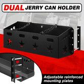 Dual Jerry Gas Can Holder Steel Fuel Jug Canister Water Petrol Container Rack Bracket Carrier Toolbox Lock Chains for Caravan Camper Trailer Black