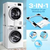 Washer Dryer Stacking Kit 3 in 1 Universal Adjustable 24-29 Inch Washing Machine Stacker Laundry Organiser Pull Out Drying Rack Shelf Ratchet Strap