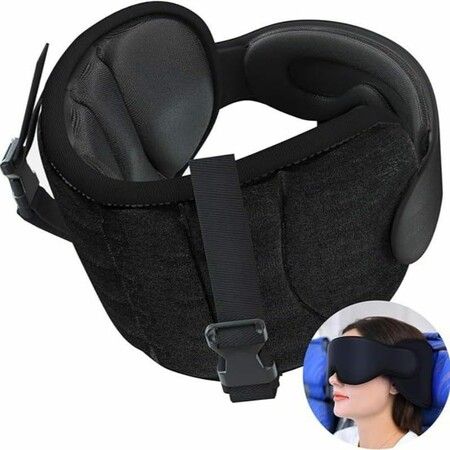 2 In 1 Travel Pillow with Integrated Eye Mask Breathable Modal Cotton Head Support Neck Support for Airplanes Long Flights Car Road Trip