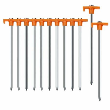 Tent Stakes Camping Stakes,7.1inch Non-Rust Metal Tent Pegs Ground Stakes Tent Spikes Camping,Garden,Hiking Orange (Orange 12pcs, 7.1IN)