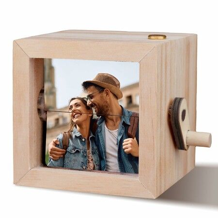 Personalized Photo Flip Book Frame Animation Machine, Hand-crank Flipbook Box Album with Light, Unique Anniversary Birthday Gifts