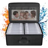 Fireproof Photo Storage Box with 16 Inner 4inch x 6inch Photo Clear Case, Photo Box Organizer with Lock for Photos and Valuables