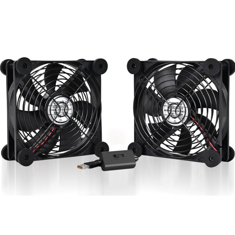 2pcs USB Ventilator Adjustable Cooling Fan Modem Router Cabinet Enclosure 80mm Cooler Rubber Feet Wire Guards DVR Xbox PlayStation TV Receiver Computer