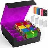 Trading Card Storage Box,3200+ MTG Card Storage,4 Row TCG Card Organizer Box with 24 Colorful Dividers and 4 Stands,Bulk PKM Storage,Deck Case Holder