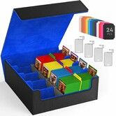 Trading Card Storage Box,3200+ MTG Card Storage,4 Row TCG Card Organizer Box with 24 Colorful Dividers and 4 Stands,Bulk PKM Storage,Deck Case Holder