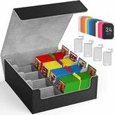 Trading Card Storage Box,3200+ MTG Card Storage,4 Row TCG Card Organizer Box with 24 Colorful Dividers and 4 Stands,Bulk PKM Storage,Deck Case Holder