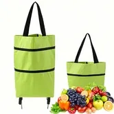 2-in-1 Heavy-Duty Foldable Shopping Trolley With Wheels, 25kg Capacity, Waterproof Oxford Reusable Shopping Bag for Groceries and Travel, Green