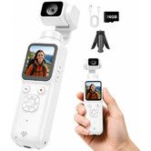 4K Vlogging Camera,75MP Pocket Digital Camera for YouTube with 330 Degree Rotating Lens,WiFi,1.72Inch Touch Screen,Face Tracking,16GB TF Card & Tripod