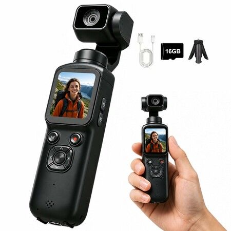 4K Vlogging Camera,75MP Pocket Digital Camera for YouTube with 330 Degree Rotating Lens,WiFi,1.72Inch Touch Screen,Face Tracking,16GB TF Card & Tripod