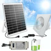 Solar Exhaust Fan 8 Inch 25W 12V Powerful Ventilator 4000MAH BATTERY 2700 RPM for Chicken Coops Greenhouses Garages Workshops COL White
