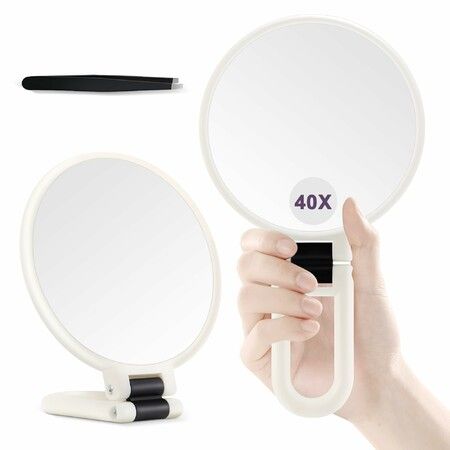 40X Magnifying Mirror Double Sided,1X 40X Portable Hand Folding Makeup Mirror For Desktop Bathroom,Travel Vanity Essential For Women,Color White