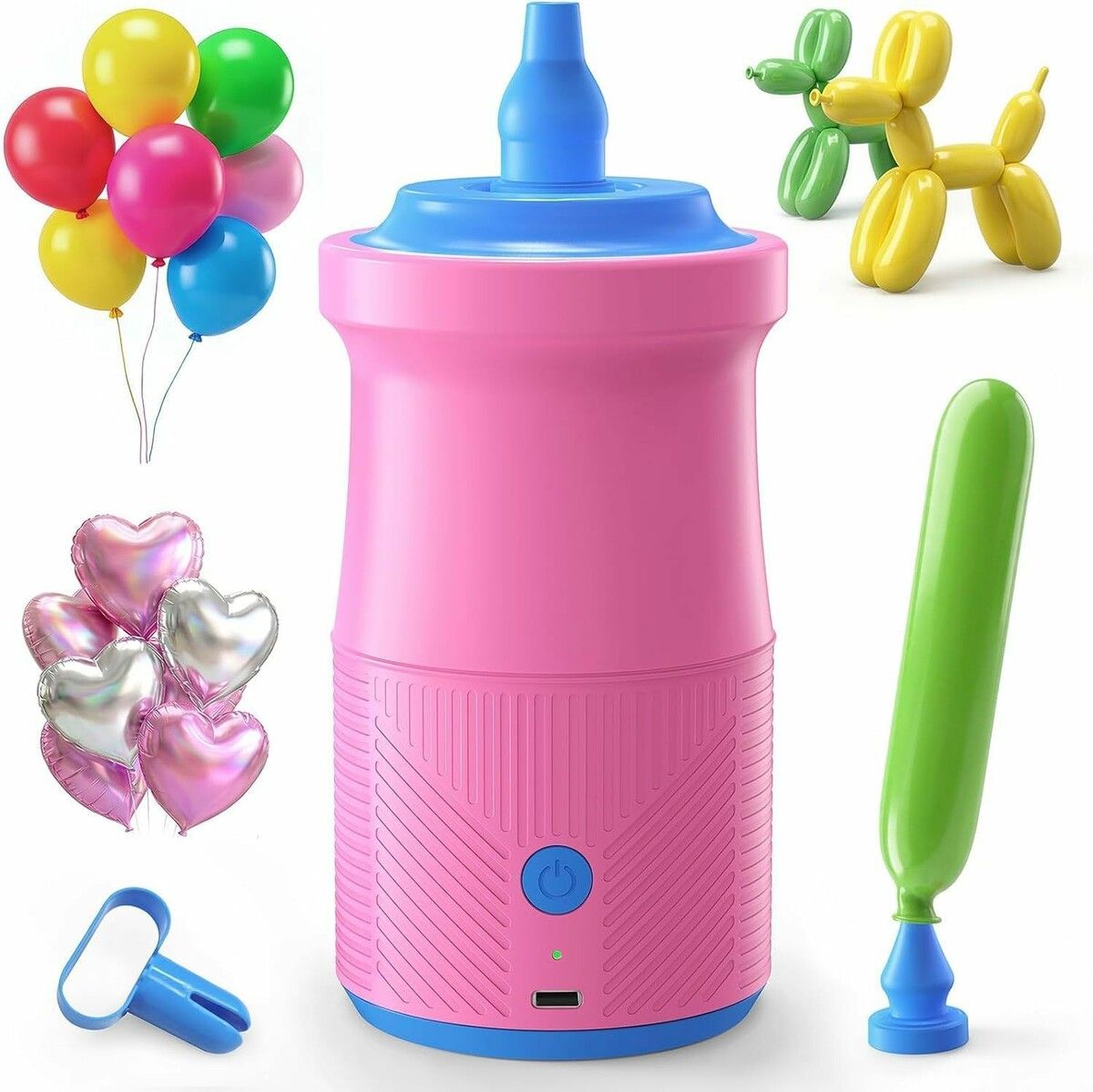 2-in-1 Electric Balloon Inflator, Cordless Rechargeable Portable Air Blower for Long Latex Balloons, Birthday Wedding Party Decorations (Pink)