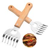 2Pcs Meat Shredder Claws with Long Wooden Handles for Chicken, Pork and Beef For Shredding, Pulling, Lifting and Serving Meat, BBQ and Smoker Use