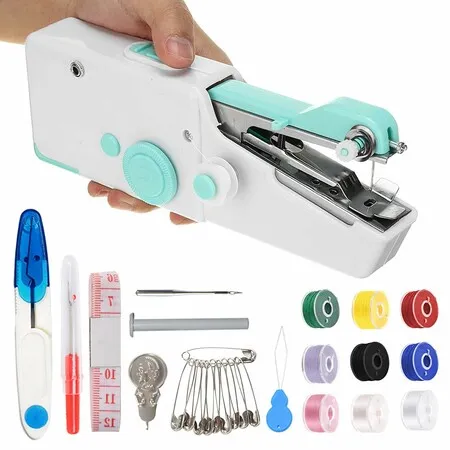 Handheld Sewing Machine for Beginners,Mini Sewing Machine for Quick Stitching with Sewing Kits Blue