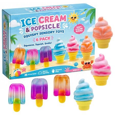 Ice Cream Cone and Popsicle Squishy Squeeze Toy Set, Ice Cream Squeeze Squishy Toy for Party Favors, Birthday Gift Anxiety Relief for Kids